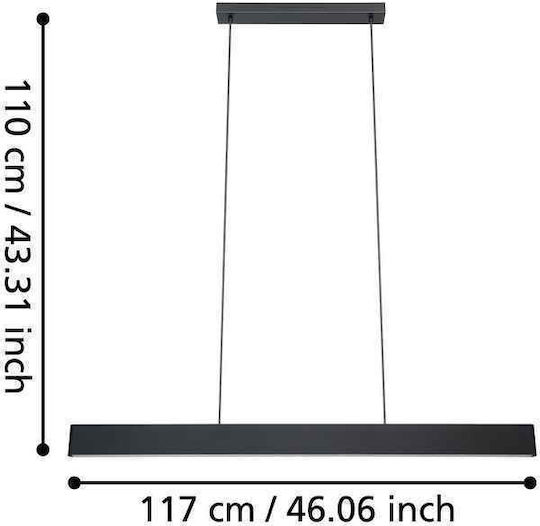 Eglo Pendant Light Black Rail 117x7x110cm