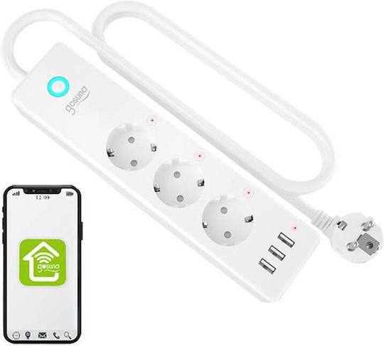 Gosund P1 Plus Smart Πολύπριζο Aσφαλείας 3 Θέσεων με 3 USB-A, Διακόπτη και Καλώδιο 1.5m