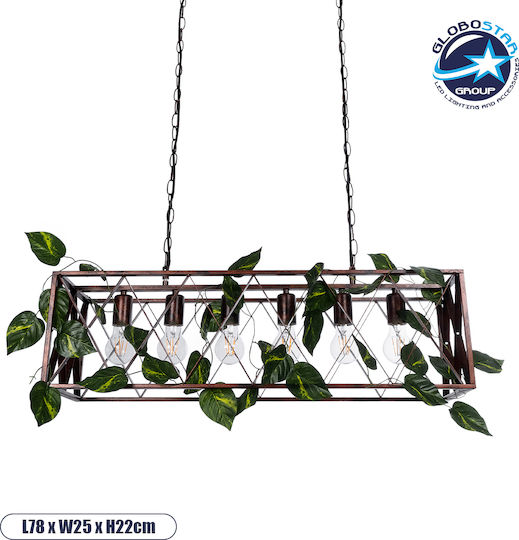 GloboStar Clarity Pendant Light Brown Grid for 6 Bulbs E27 78x25x22cm