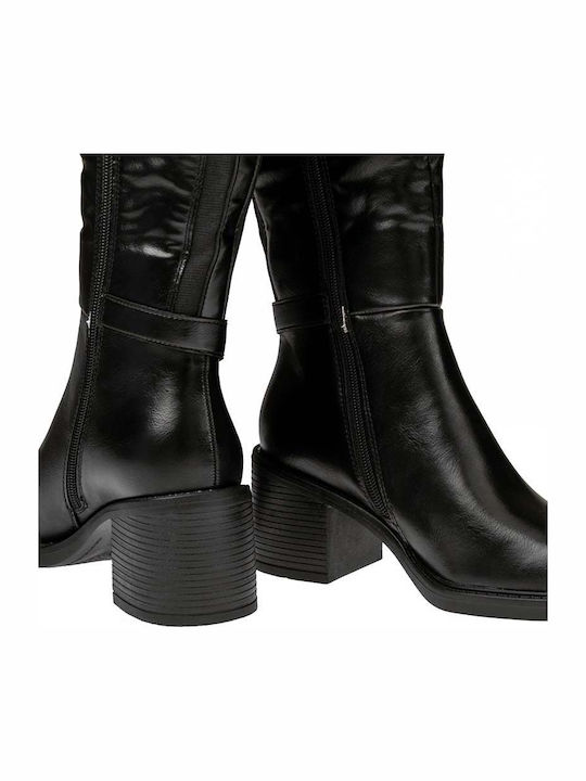 Synthetic Leather Medium Heel Women's Boots Black