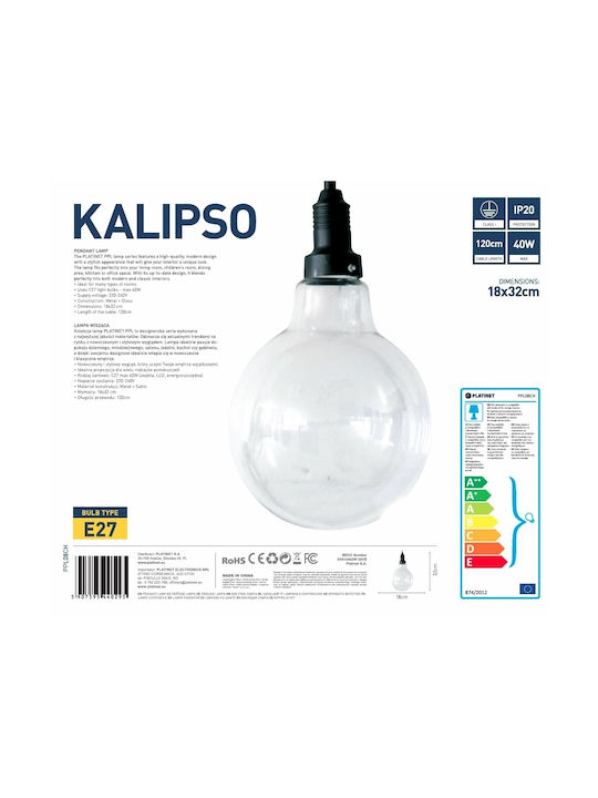 Platinet Κρεμαστό Φωτιστικό Διάφανο με Ντουί E27 18εκ.