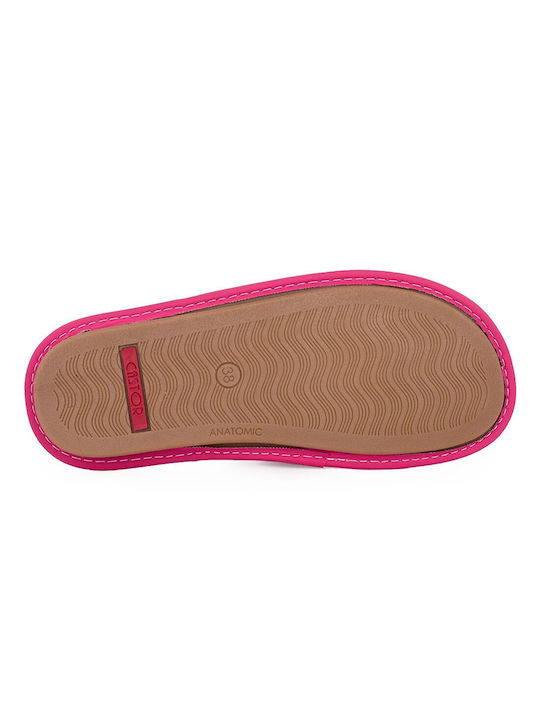 Anatomical Leather Women's Slippers in Fuchsia color