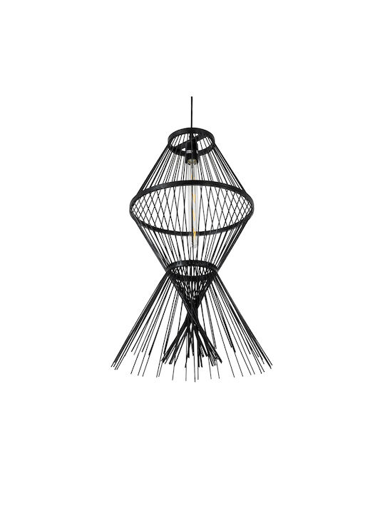 GloboStar Yoshi Deckenleuchte Schwarz Boho Raster mit Lampenbirnensockel E27 35x35x60cm