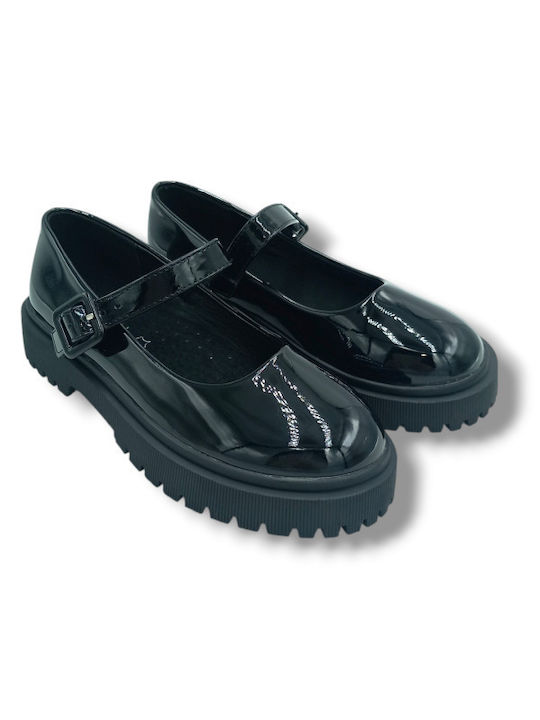 Kids Anatomic Patent Leather Ballerinas with Elastic Strap Black
