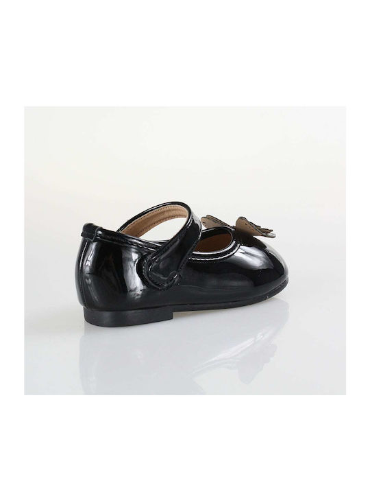 Exe Kids Patent Leather Ballerinas with Hoop & Loop Closure Black