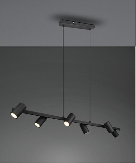 Trio Lighting Retro Marley Ρυθμιζόμενο Κρεμαστό Φωτιστικό Μαύρο Ράγα για 6 Λαμπτήρες GU10 115x20x150εκ.