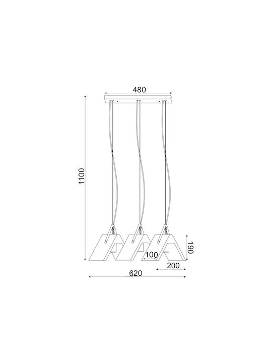 Aca Pendant Light Gray Rail with Socket E27 62x19x110cm