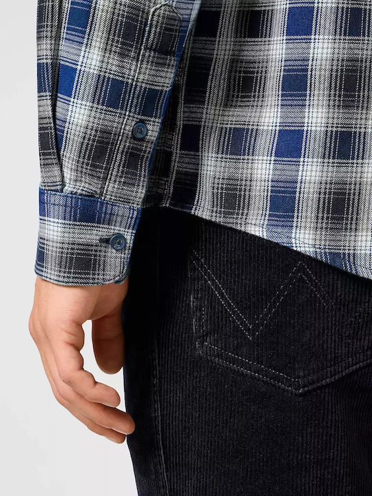 Long-sleeved Cotton Shirt Checked Navy