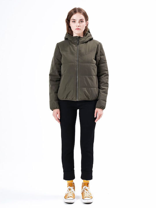 Kurz Damen Puffer Jacke für Winter Khaki