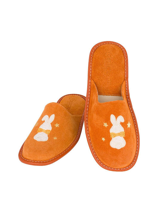 Castor Anatomic Anatomical Leather Women's Slippers in Orange color