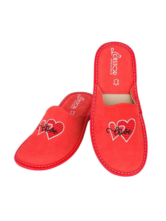 Castor Anatomic Anatomical Leather Women's Slippers in Red color