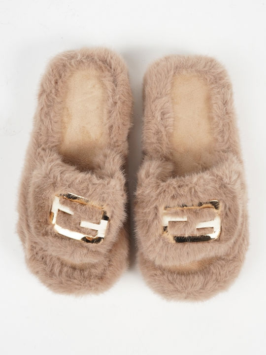 Piazza Shoes Winter Women's Slippers with fur in Brown color