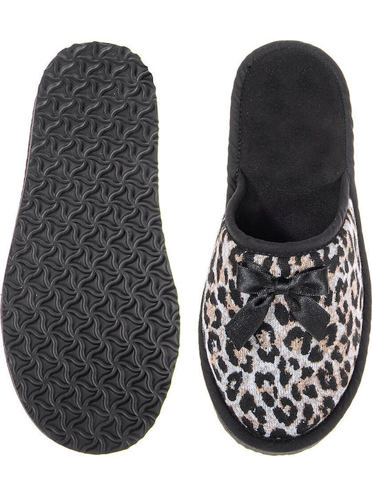Leather Winter Women's Slippers Black