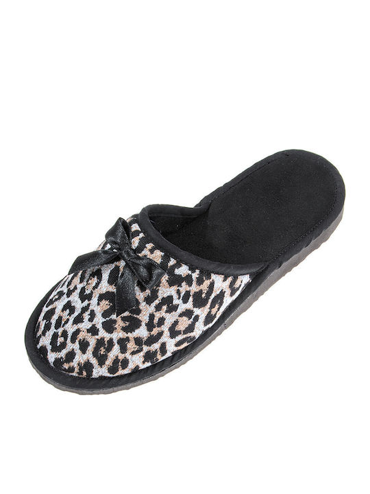 Leather Winter Women's Slippers Black