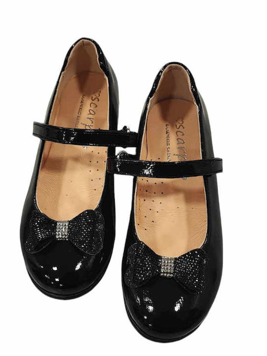 Kids Patent Leather Ballerinas with Hoop & Loop Closure Black