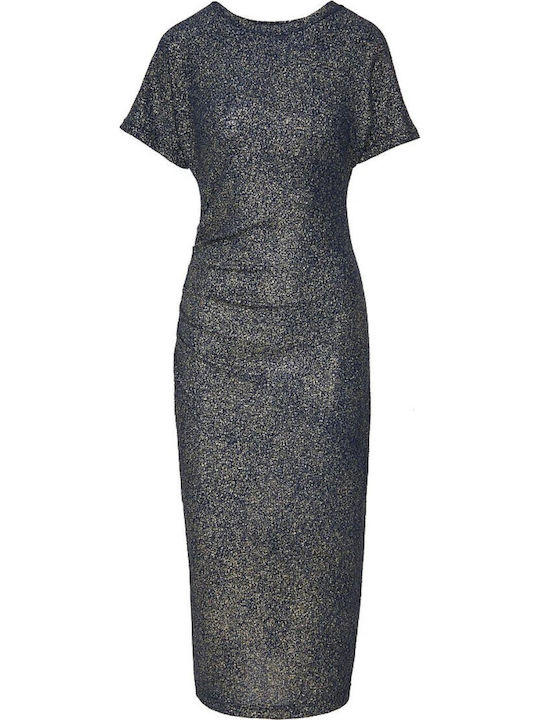 Midi Βραδινό Φόρεμα με Σκίσιμο Blue Navy