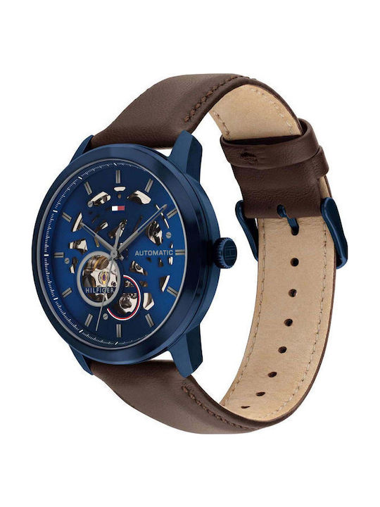 Tommy Hilfiger Henry Herrenuhr Automatisch mit Braun Lederarmband