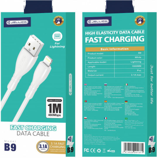 Jellico B9 USB-A to Lightning Cable Λευκό 1m (34.912.0997)