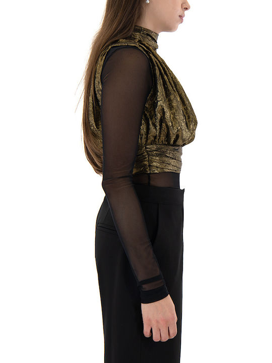 Women's Crop Top Sleeveless Black-Gold