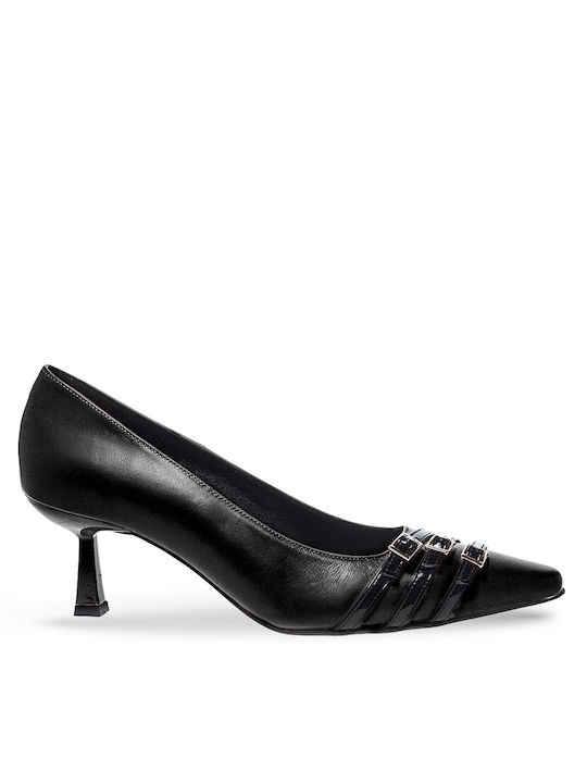 Maison Minrelle Leather Pointed Toe Black Heels with Strap