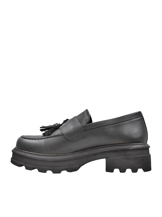 Leder Damen Mokassins in Schwarz Farbe