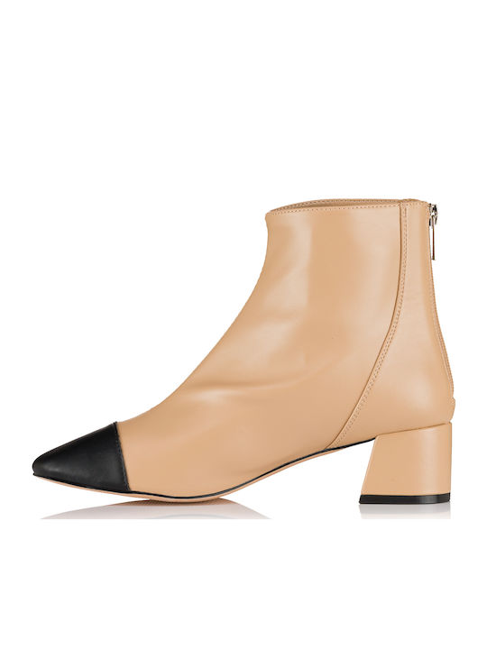Leather Women's Ankle Boots with Medium Heel Brown