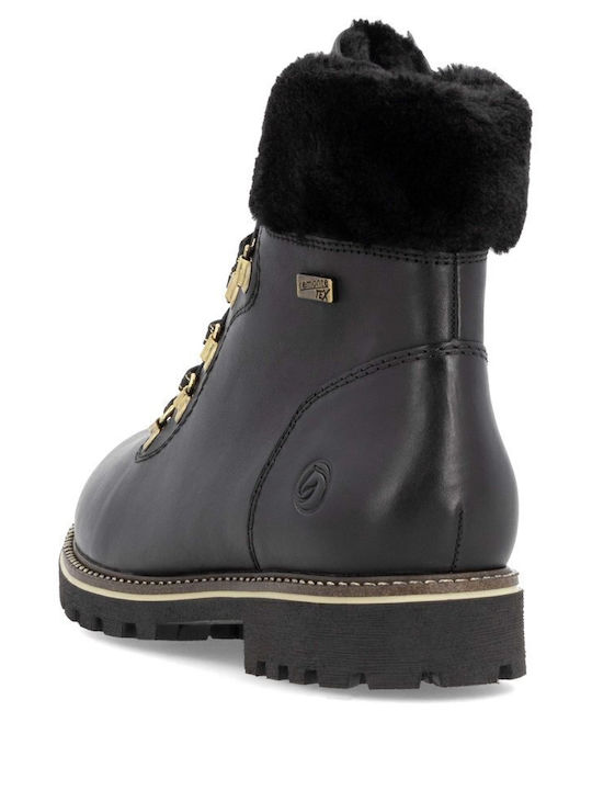 Leather Women's Ankle Boots with Fur Black