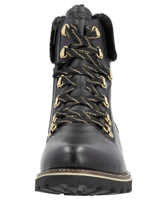 Leather Women's Ankle Boots with Fur Black