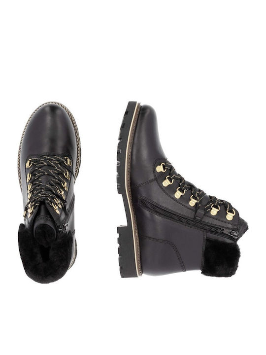 Leather Women's Ankle Boots with Fur Black
