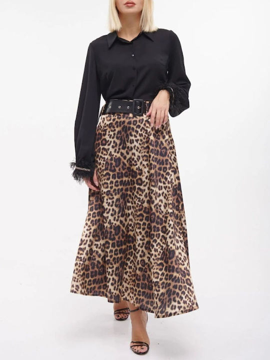 Fibes Satin High-waisted Skirt Cloche Leopard Animal Print