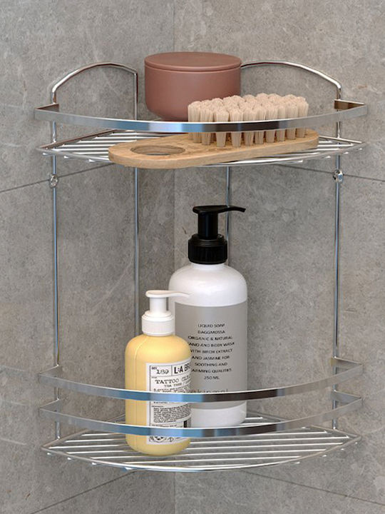 Viosarp BK082 Corner Wall Mounted Bathroom Shelf Inox with 2 Shelves 32x19.5x19.5cm Silver