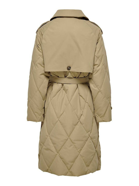 Only Women's Long Coat with Belt Camel