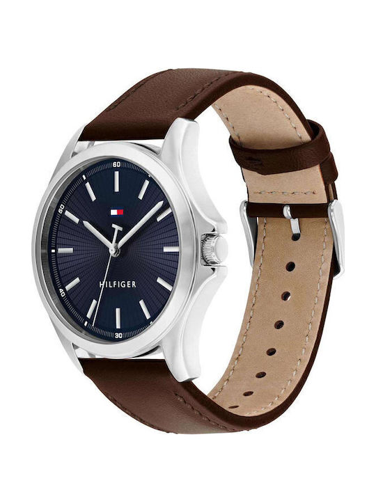 Tommy Hilfiger Bruce Мъжки Часовник 43mm На Батерия С Кафяв Каучуков Каишка