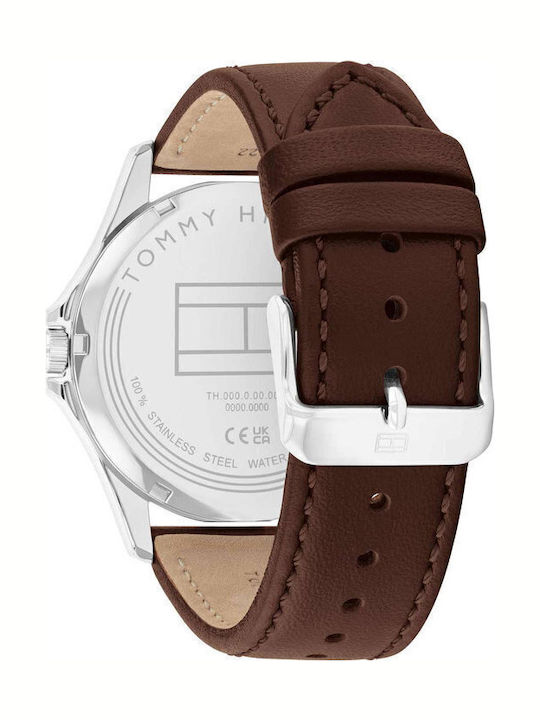 Tommy Hilfiger Bruce Мъжки Часовник 43mm На Батерия С Кафяв Каучуков Каишка