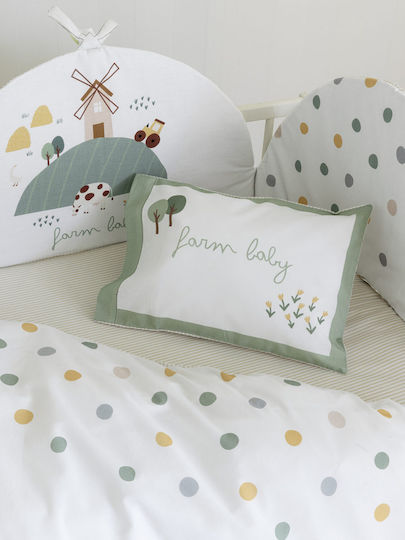 Nima Сет Бебешка Долен Калъф с Калъфка за Възглавница Farm Baby White, Green, Beige 110x145см.