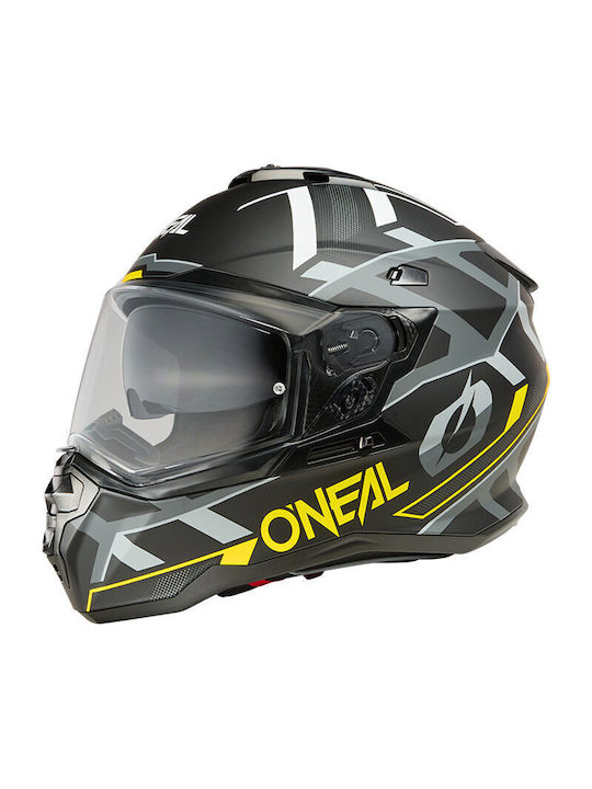 O'neal DSRS Square V.25 Black/Fluo Yellow/Grey Мотоциклетна каска Включване и изключване ECE 22.06 с Sunvisor