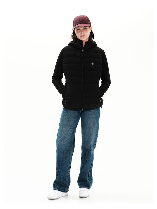 Women's Short Puffer Jacket for Winter with Hood Black