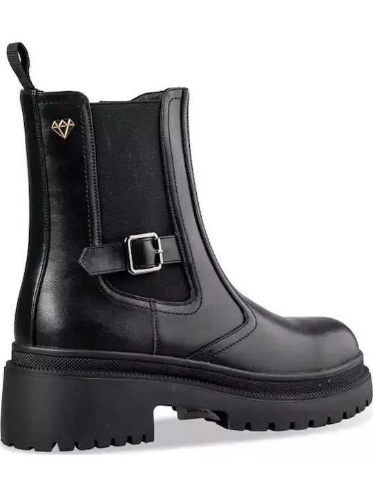Leder Damen Chelsea Stiefeletten Schwarz