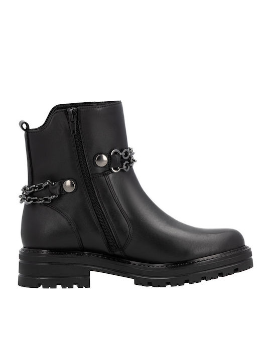 Leder Stiefeletten Damen Schwarz