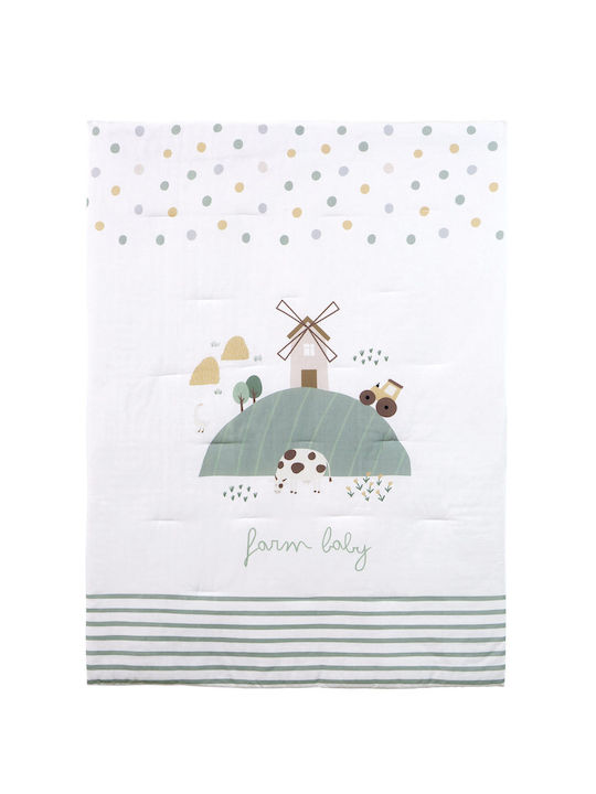 Nima Farm Baby Бебешка кувертюра Памук White, Green, Beige 100x140см Nima Farm Baby Бебешка кувертюра Памук White, Green, Beige 100x140см