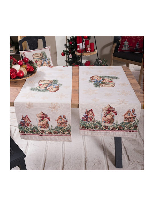 Teoran Christmas Tablecloth Runner Fabric White L45xW140cm.