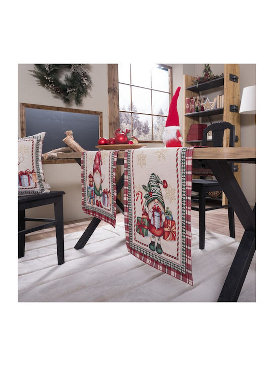 Teoran Christmas Tablecloth Runner Fabric White L45xW140cm.