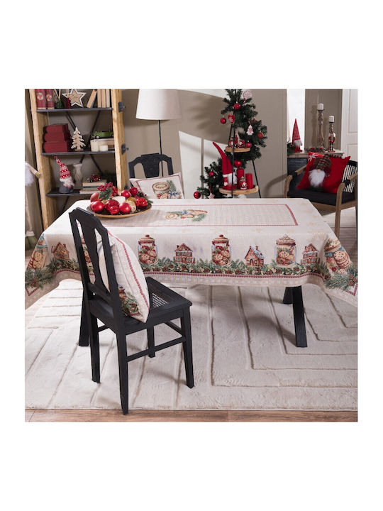 Teoran Christmas Tablecloth Fabric White L140xW180cm.