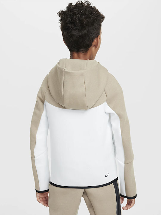 Athletic Kids Cardigan Cotton with Hood White Sportswear Tech