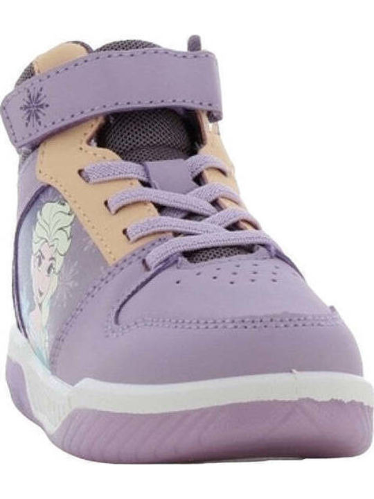 Frozen Παιδικά Sneakers High Ανατομικά με Σκρατς & Φωτάκια Λιλά