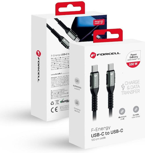 Forcell Редовна USB 2.0 Кабел USB-C мъжки - USB-C мъжки 100W Черен 1.2м