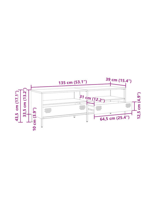 TV Stand Metal Ladi L135xW39xH43.5cm