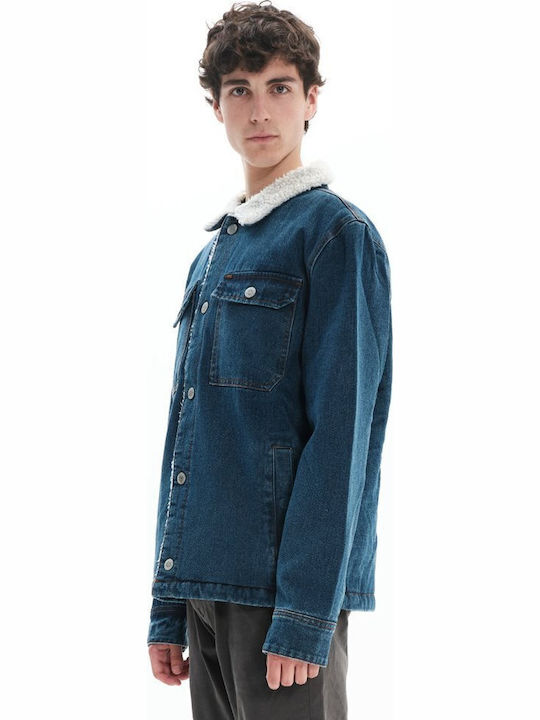 Geci Barbati Denim Iarna Culoare Full Face Albastru
