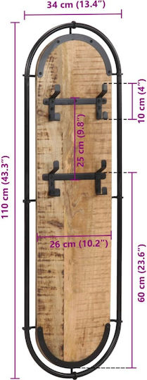 vidaXL Κρεμάστρα Τοίχου Ξύλινη 4 Θέσεων Καφέ 34x110cm 2τμχ