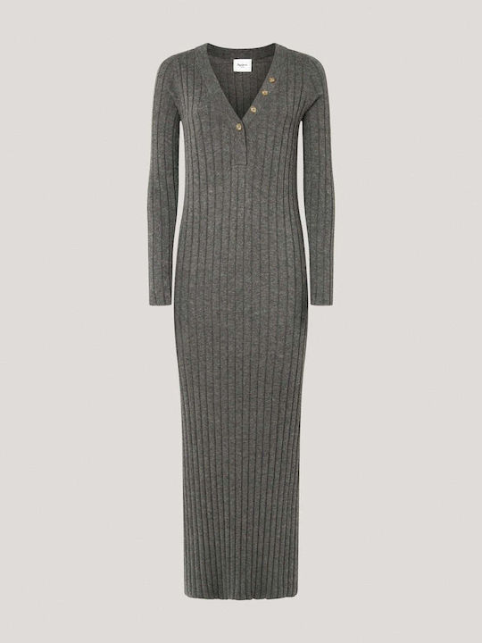 Midi Seersucker Dress Knitted Grey